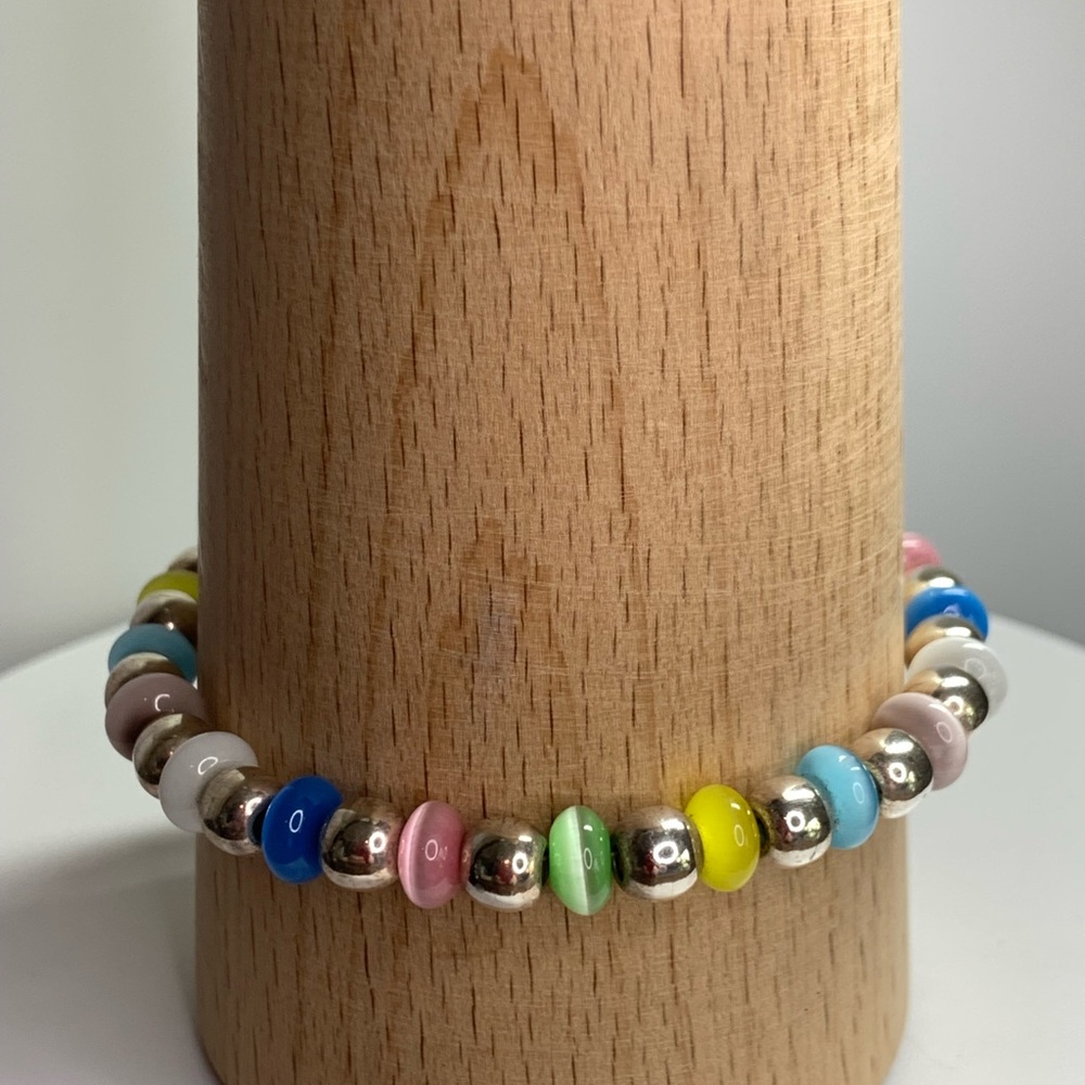 Silpada Rare HTF Sterling Silver Pastel Beaded Toggle Bracelet w/Safety Chain - Picture 6 of 16